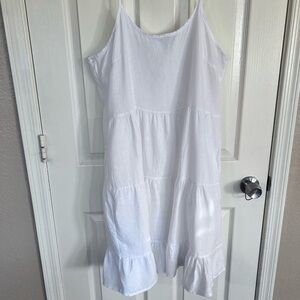 100% Linen Made In Italy White Sleeveless Tiered Dress